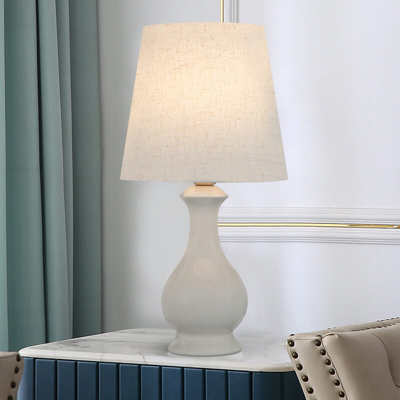 Modern Minimalist Fabric Shade White Ceramic 1-Light Table Lamp
