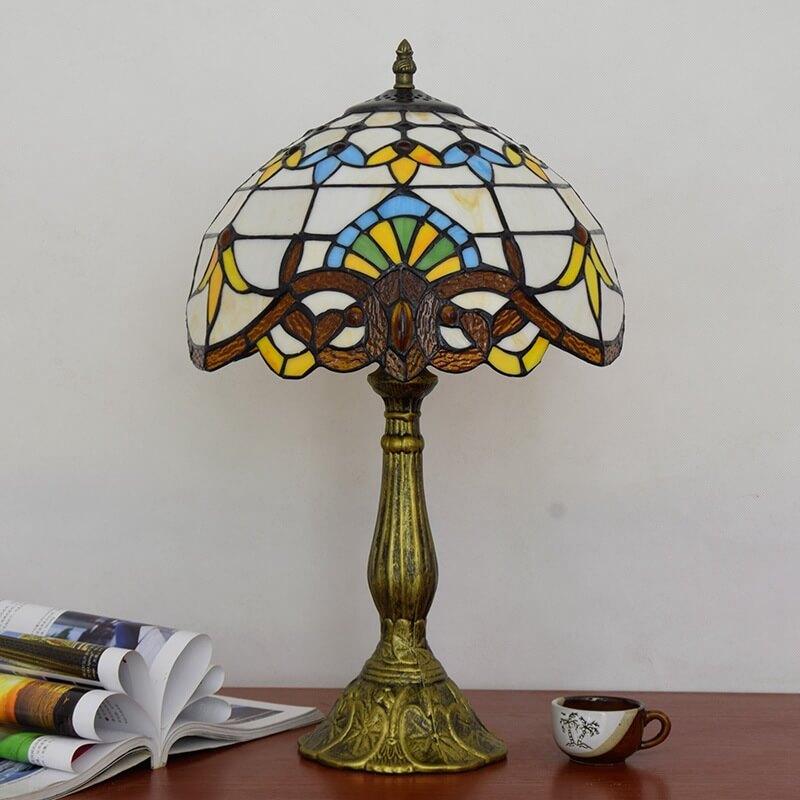 Tiffany Vintage Buntglas-Barock-Tischlampe mit 1 Leuchte 