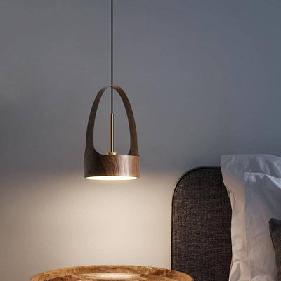 Modern Wood Grain Handle 1-Light  LED Pendant Light