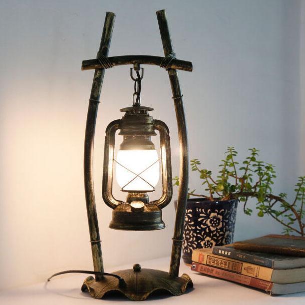 Vintage Antique Kerosene Lamp Iron Glass 1-Light Table Lamp