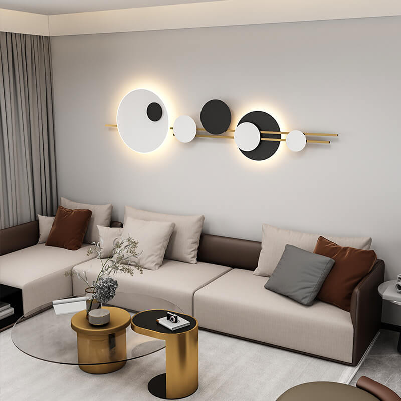 Modern Minimalist Round Iron Faux Leather LED Decorative Wall Mural Lamp for Living Room
