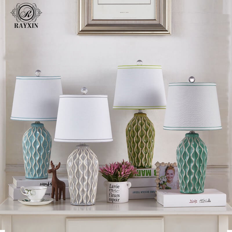 Moderne einfache Stoff-Eisriss-Keramik 1-Licht-Tischlampe 