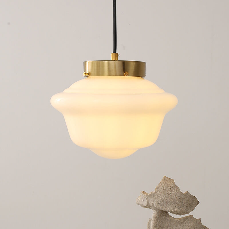 Suspension Luminaire Vintage en Verre Blanc Lait 1-Lumière 