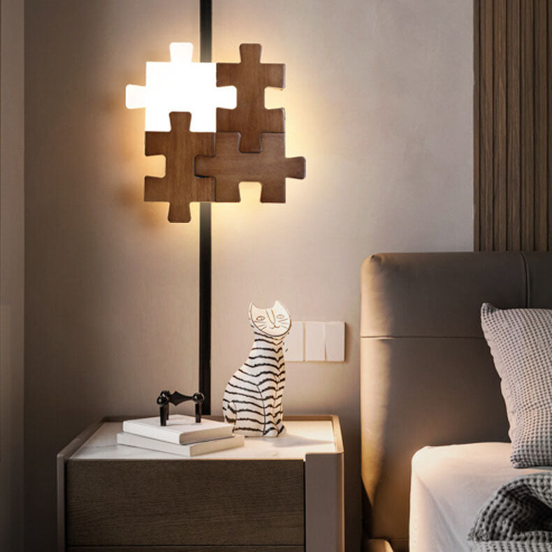 Nordic Wood Puzzles 1-Light LED Wall Sconce Lamp