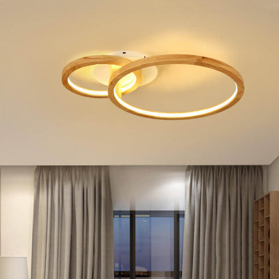 Nordic Wooden 2-Circle Ring LED Flush Mount Ceiling Light