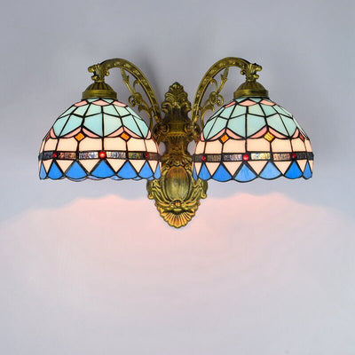 Tiffany Mediterranean Stained Glass 2-Light Wall Sconce