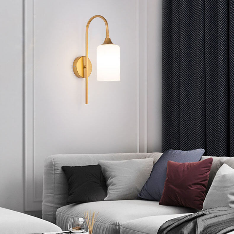 Modern Minimalist Glass Cylindrical Shade Bending Arm 1-Light Wall Sconce Lamp