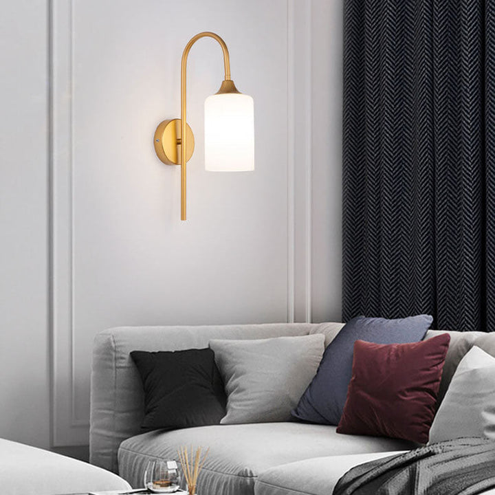 Modern Minimalist Glass Cylindrical Shade Bending Arm 1-Light Wall Sconce Lamp