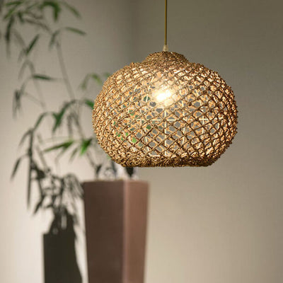 Vintage Straw Weaving Column 1-Light Pendant Light