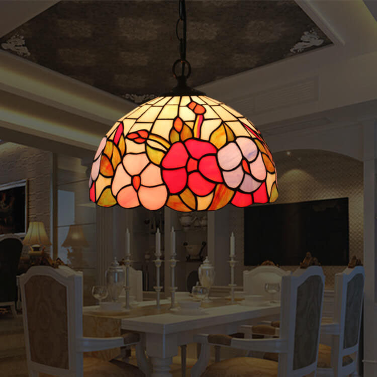 Cúpula de Vidrio Tiffany Europea con Vitral, Lámpara Colgante de 1 Luz 