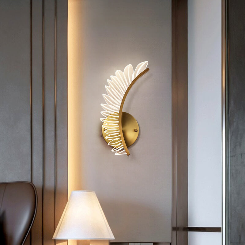 Moderne Acryl Feder Gold Kupfer LED Wandleuchte 