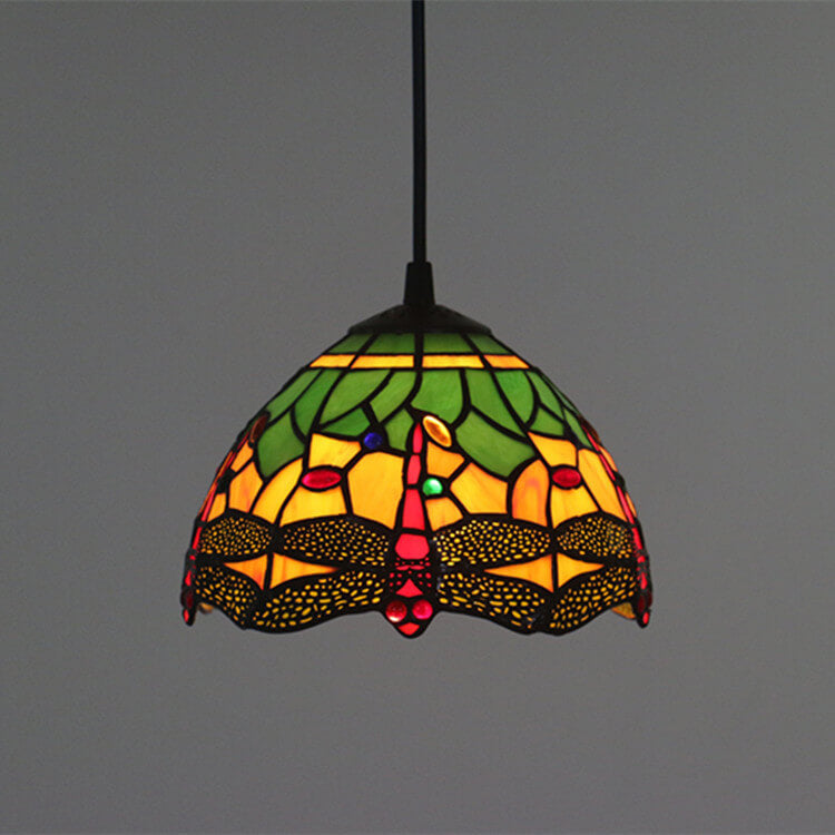 European Tiffany Dragonfly Stained Glass 1-Light Pendant Light