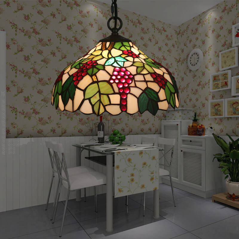 Vintage Tiffany Grape Stained Glass 1-Light Pendant Light – BulbSquare