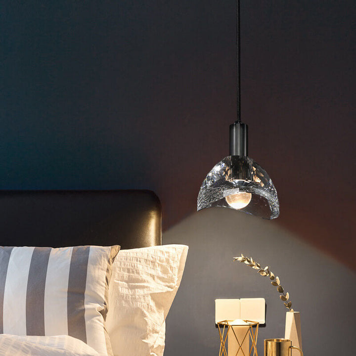 Lampe suspendue LED en cuivre et cristal à dôme créatif et moderne 