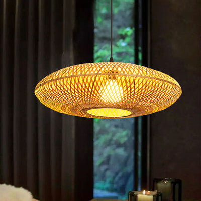 Modern Bamboo Weaving Flying Saucer 1-Light Pendant Light