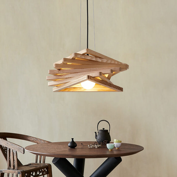 Nordic Ash Wood Geometric 1-Light Pendant Light