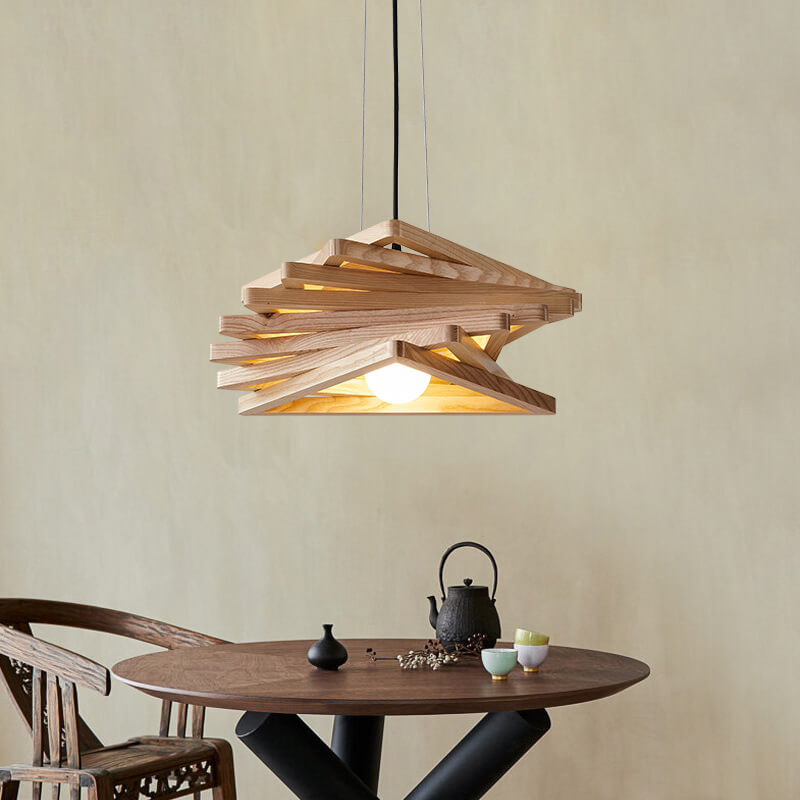 Nordic Ash Wood Geometric 1-Light Pendant Light