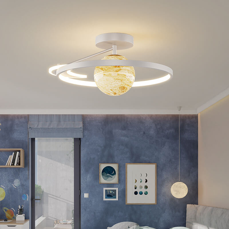 Modern Space Planet Globe LED Semi-Flush Mount Ceiling Light