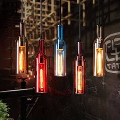 Lámpara colgante de 1 luz con botella de vino de vidrio antiguo 