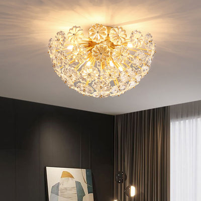 Modern Luxury Petal Crystal Full Brass Semi-Flush Mount Ceiling Light