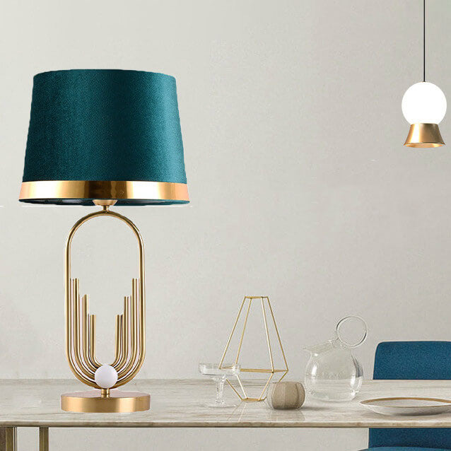 Modern Luxury Fabric Gold Oval Ring Base 1-Light Table Lamp