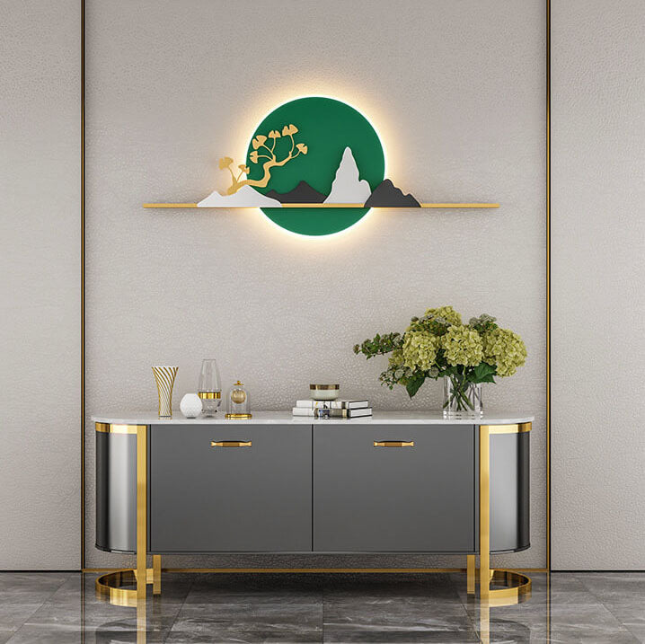 Modern Landscape Metal Leather Round LED Decorative Wall Mural Lamp