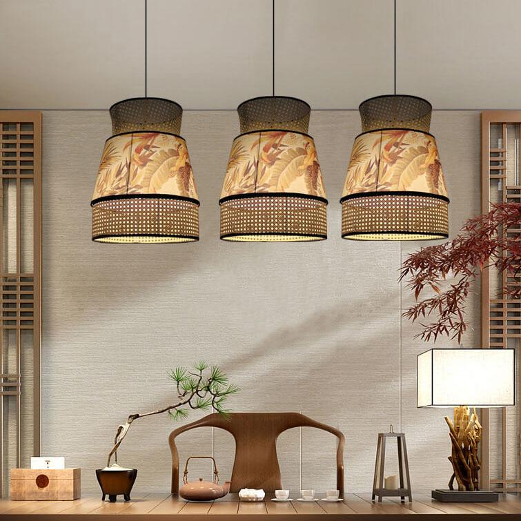 Rustic Rattan Weaving Column 1-Light Pendant Light