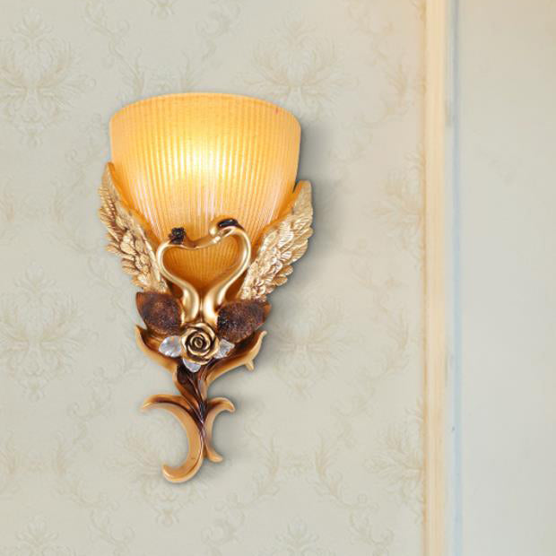 European Swan Carving Flared Glass Resin 1-Light Wall Sconce Lamp