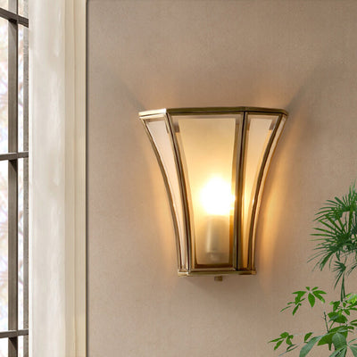 Vintage Glass Brass Column 1-Light Wall Sconce Lamp