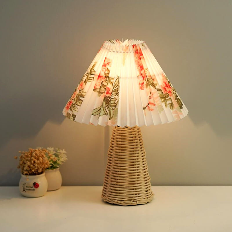 Vintage Pleated Fabric Tapered Base 1-Light Table Lamp