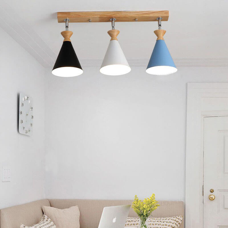 Macaron Cone Shade 3-Light Semi-Flush Mount Ceiling Light
