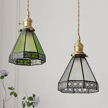 Vintage Mediterranean Glass Shade Brass 1-Light Pendant Light