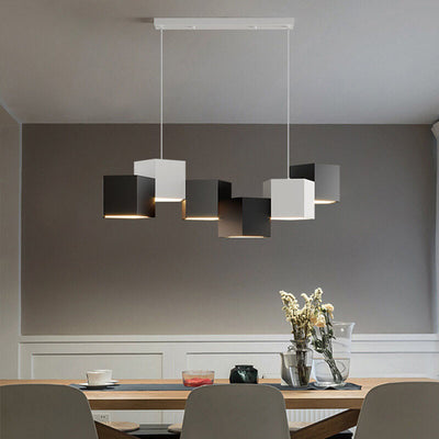 Modern Creative Square Geometric Iron LED Macaron Chandelier