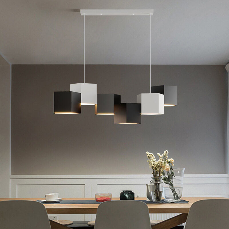 Modern Creative Square Geometric Iron LED Macaron Chandelier