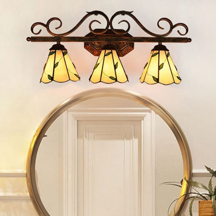 Lámpara de Aplique de Pared de 3 Luces de Vidrio Tiffany Hoja Europea 