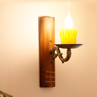 Vintage Candle  Bamboo Woven 1-Light Wall Sconce Lamp