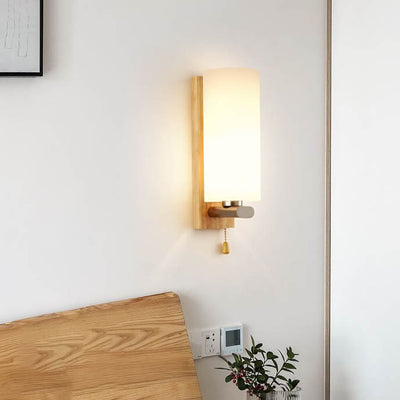Nordic Wooden Glass Cylindrical 1-Light Wall Sconce Lamp