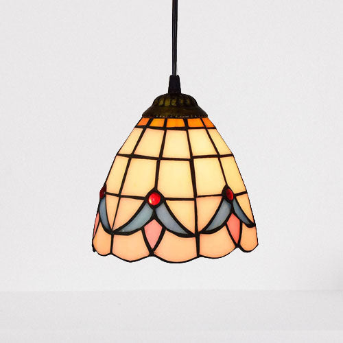 Tiffany Magnolia Stained Glass Bell 1-Light Pendant Light