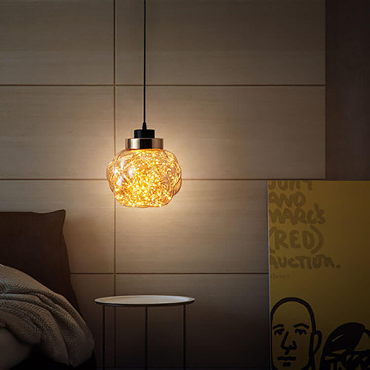 Lampe suspendue LED à 1 lumière en pot de perles de verre créative et moderne 
