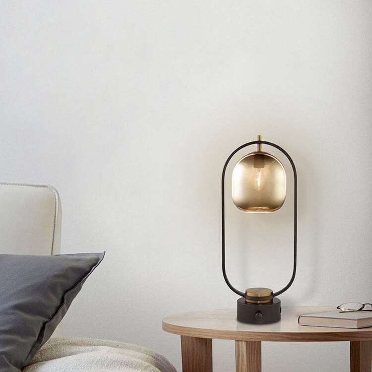 Modern Amber Glass Ring 1-Light Table Lamp