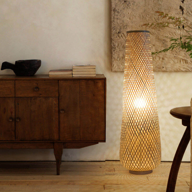 Moderne Bambus-Weberei Spalte 1-Licht LED Stehende Stehlampe 