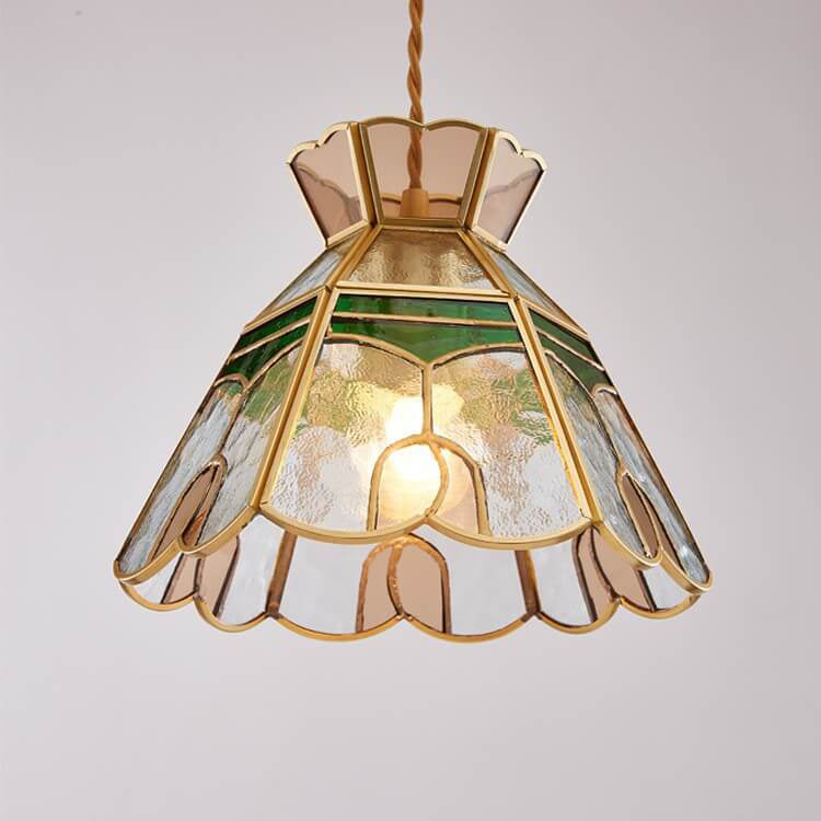 Vintage Bell Brass Glass 1-Light Pendant Light