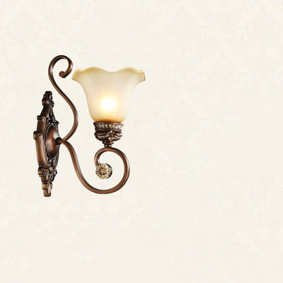 European Vintage Iron Glass Shade 1-Light Wall Sconce Lamp