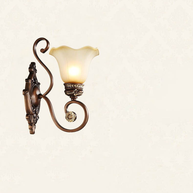 European Vintage Iron Glass Shade 1-Light Wall Sconce Lamp