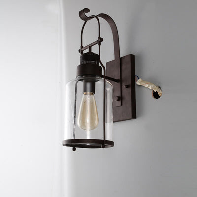 Industrial Iron Glass Jar 1-Light Wall Sconce Lamp