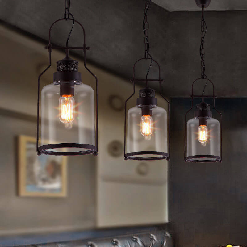 Industrial Vintage Iron Glass Jar 1-Light Pendant Light