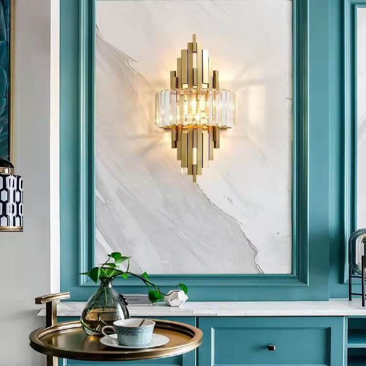 Modern Luxury Crystal Columnar 2-Light Wall Sconce Lamp