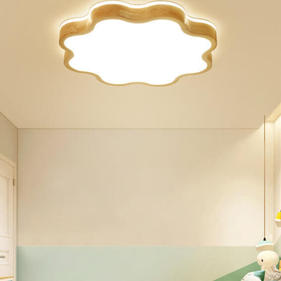 Luz de techo LED montada al ras de madera con forma de flor nórdica 