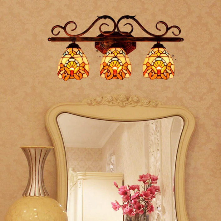 Vintage Tiffany Baroque Stained Glass 3-Light Wall Sconce Lamp