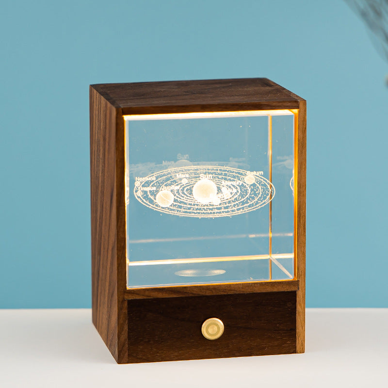 Boîte en bois créative LED veilleuse décorative tactile lampe de Table à intensité variable